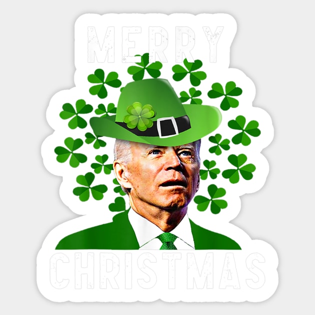 Funny Joe Biden Merry Christmas Confused St Patricks Day Sticker by nickymax915